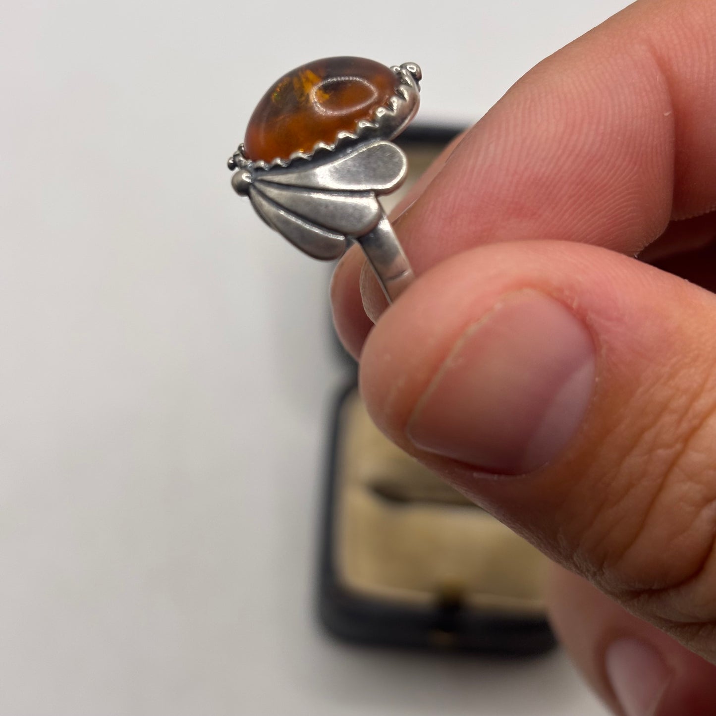 Silver Amber Native American Ring (R)