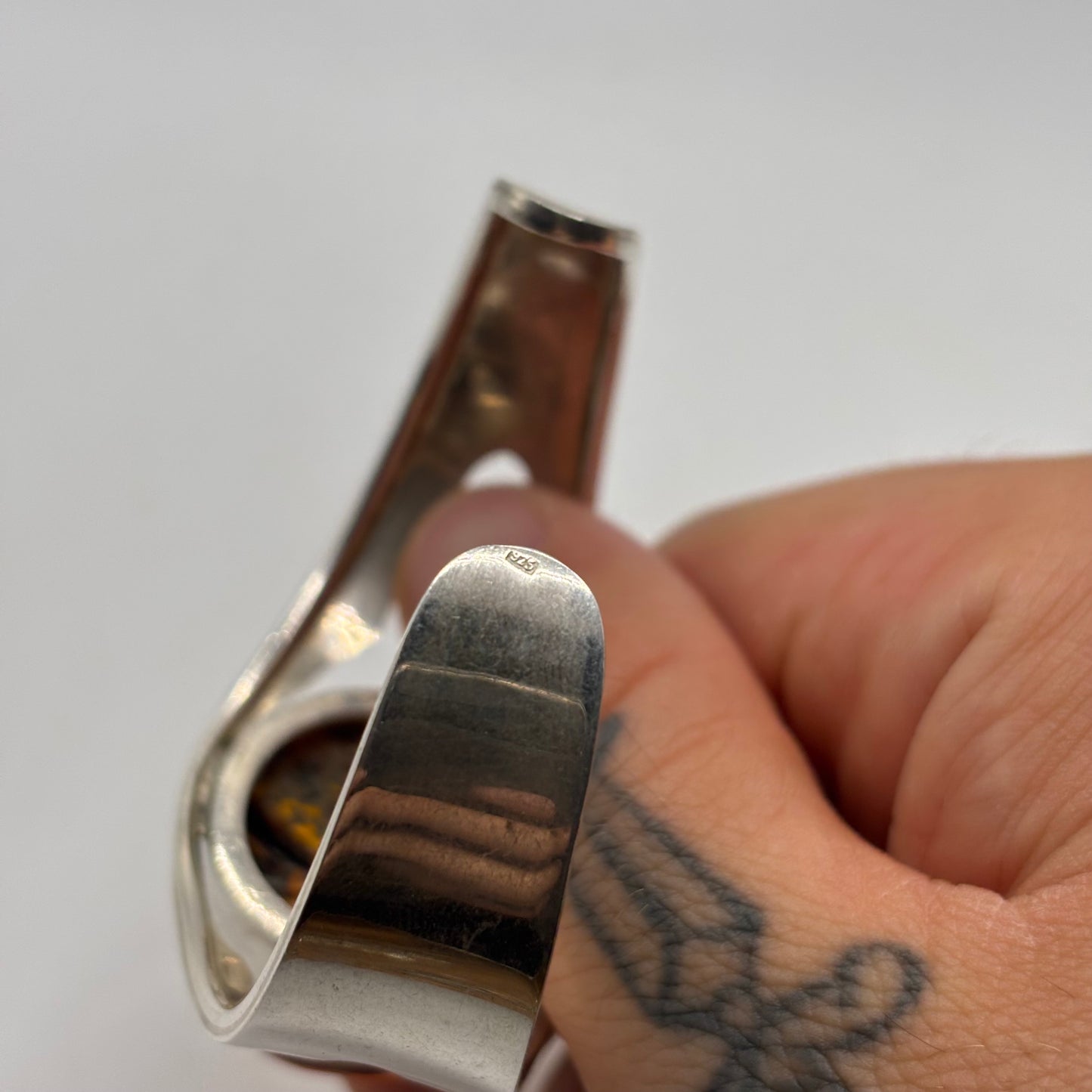 Silver Abstract Amber Cuff Bangle