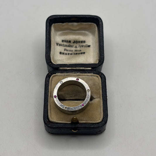 Silver Heavy Gem Set Band Ring