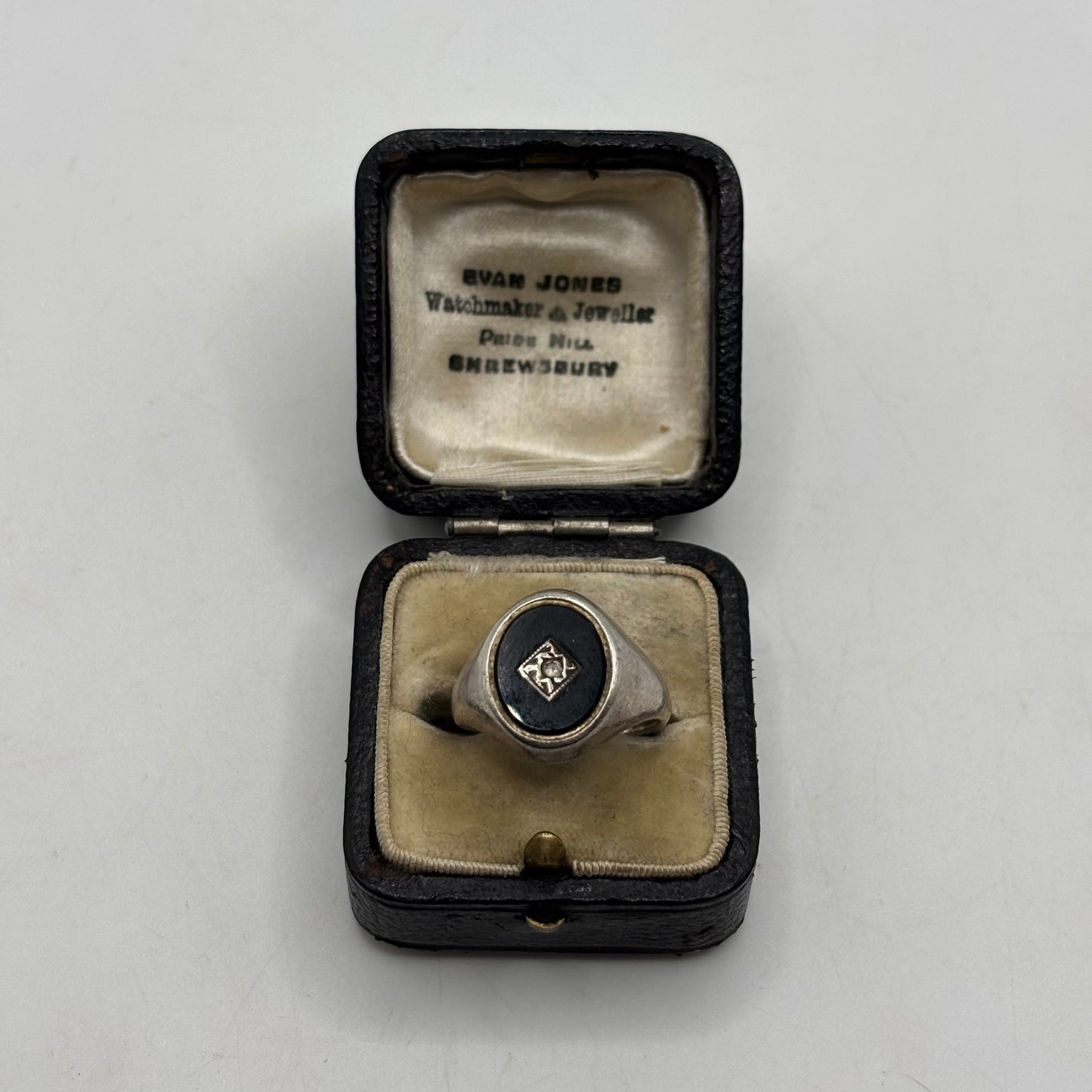 Silver Vintage Onyx CZ Signet Ring (P)