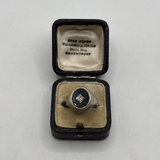 Silver Vintage Onyx CZ Signet Ring (P)