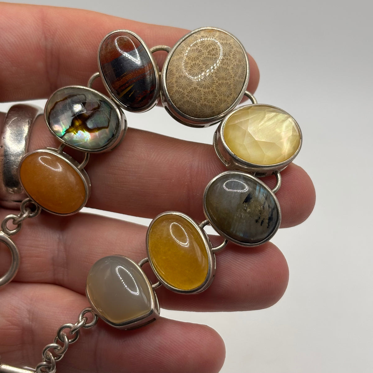 Silver 6.5-7.5” Mixed Gem Bracelet