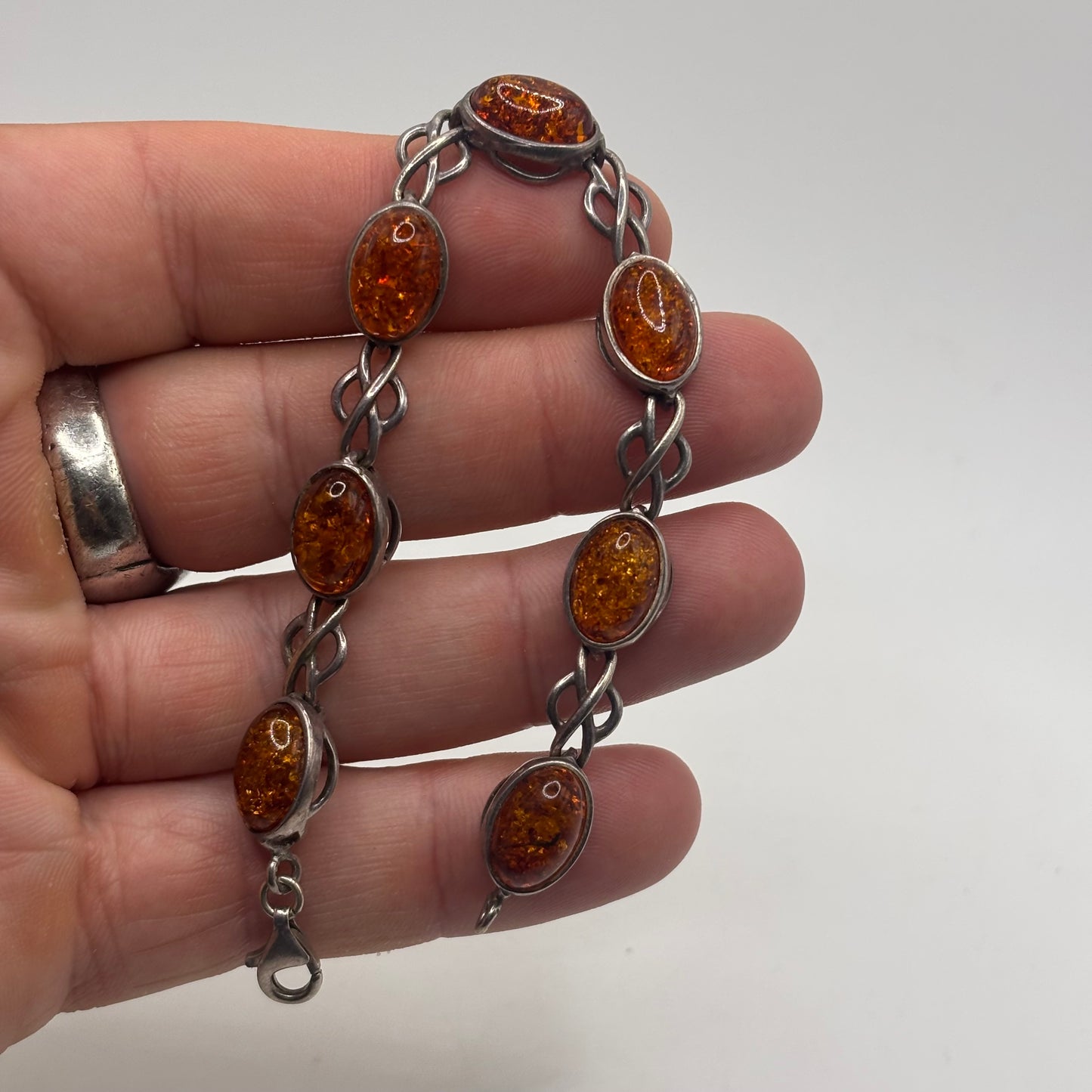 Silver 7” Amber Celtic Bracelet