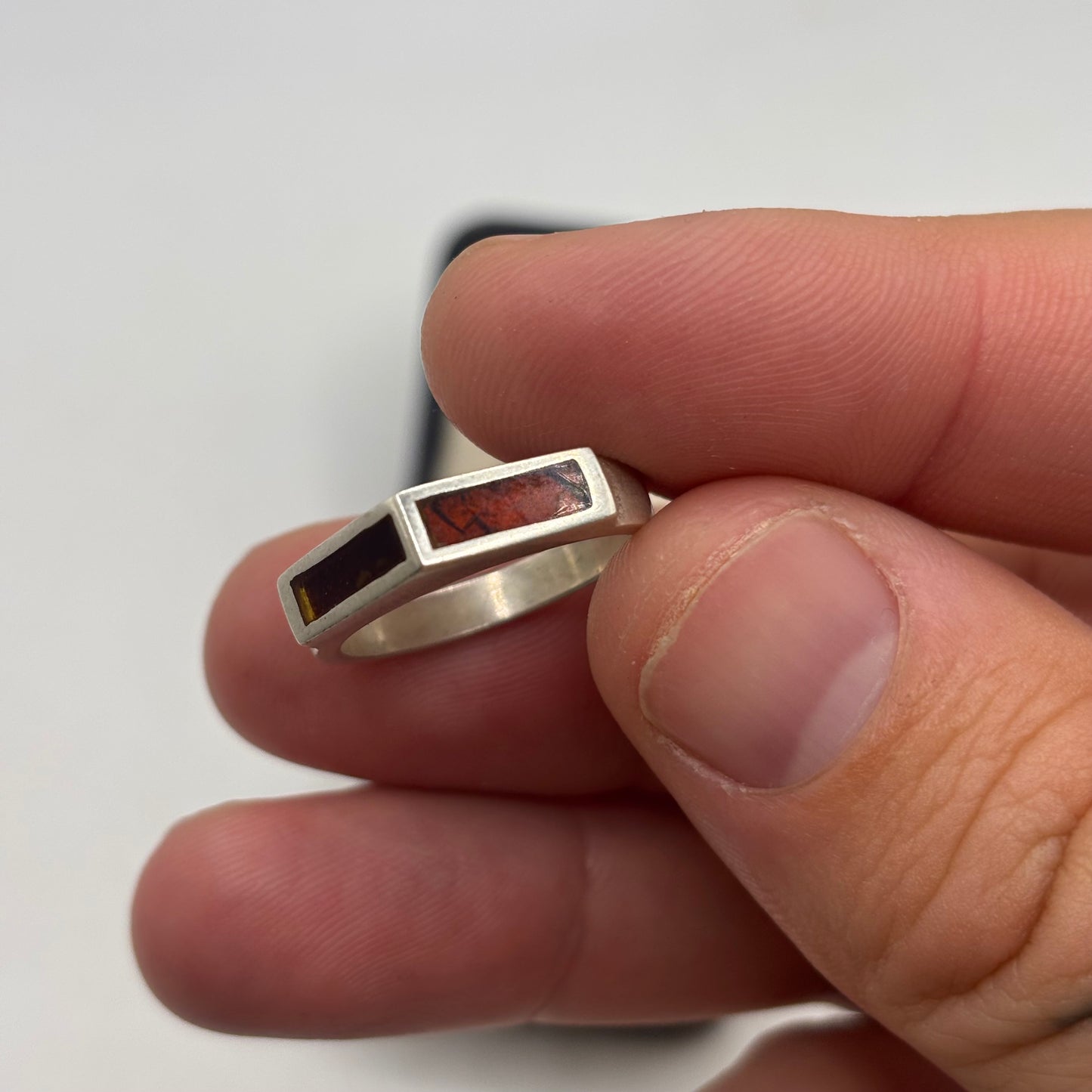 Silver Inlayed Amber Ring (O 1/2)