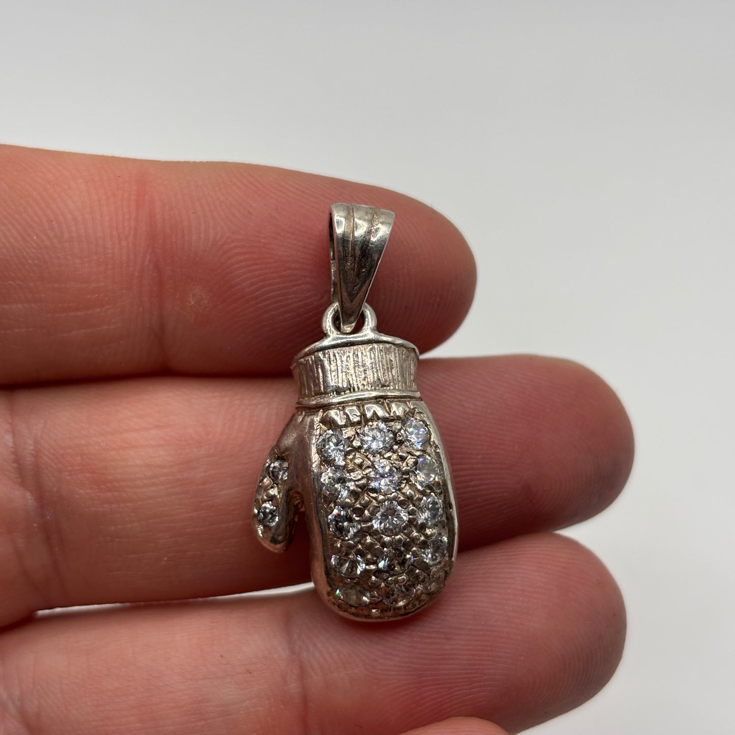 Silver Heavy CZ Boxing Glove Pendant