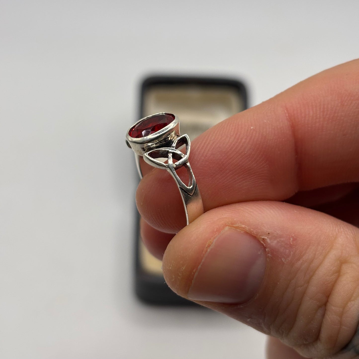 Silver Red Stone Ring