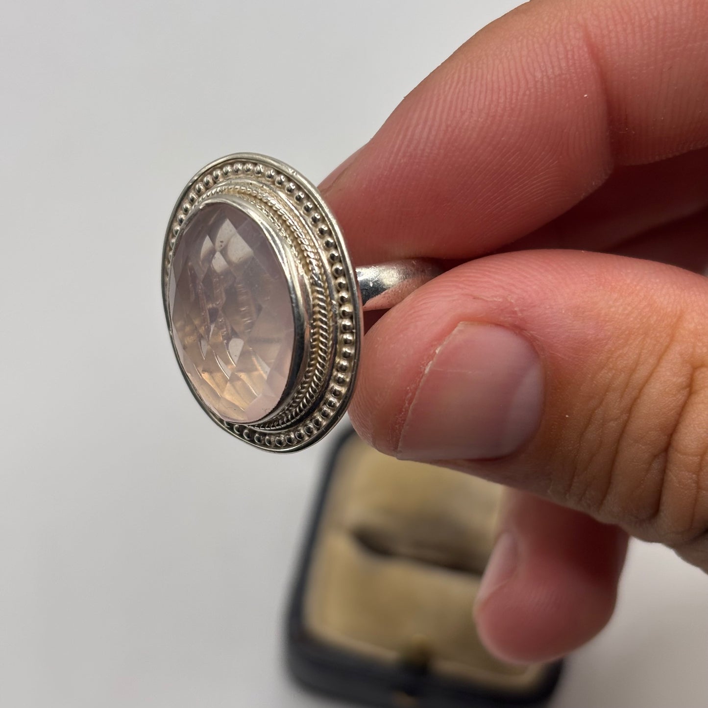 Silver Faceted Quartz Ring (R)