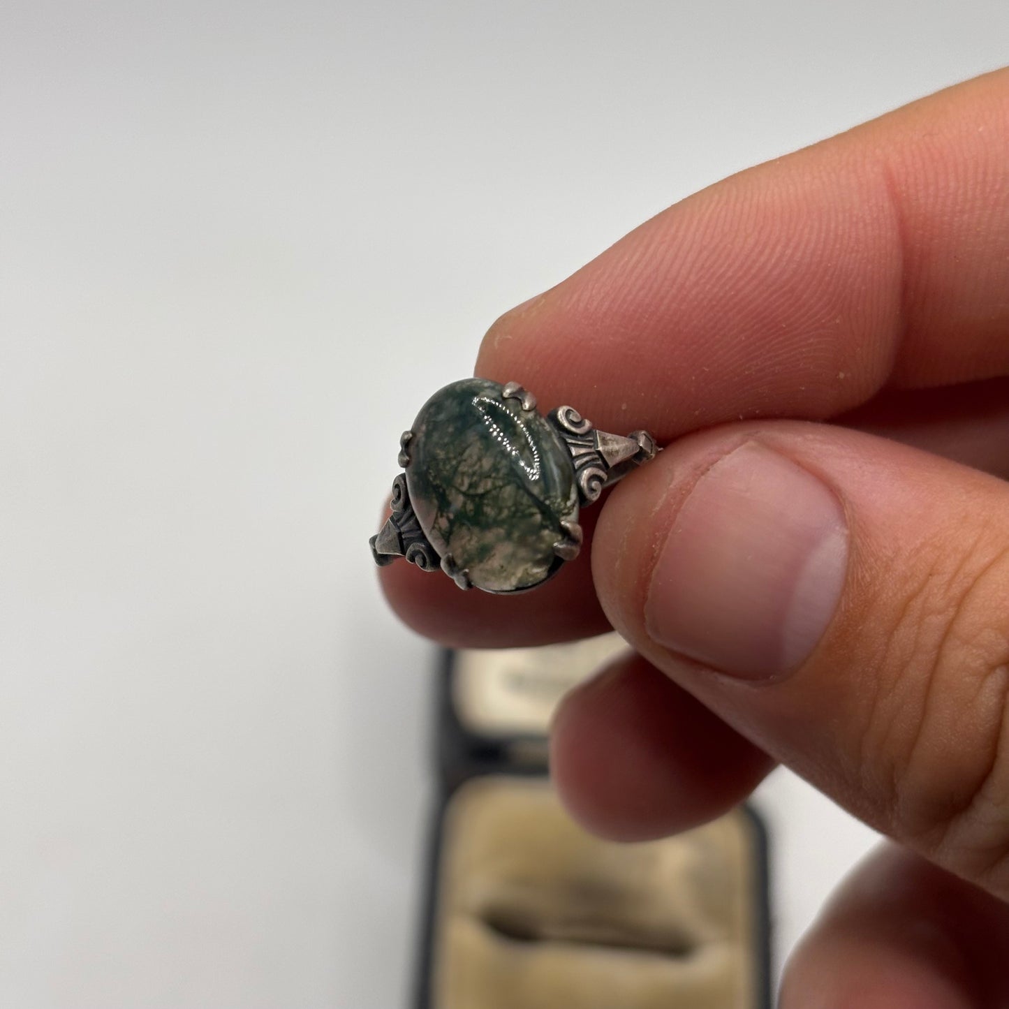 Silver 1920’s Moss Agate Ring (N 1/2)