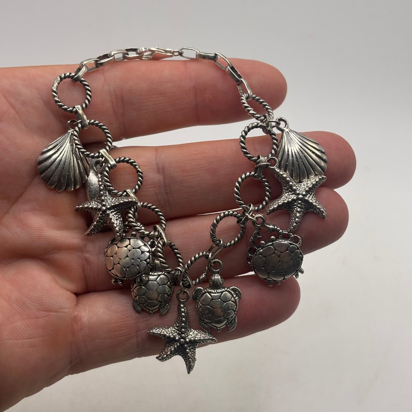 Silver 6.5”-7.5” Heavy Sea Themed Bracelet