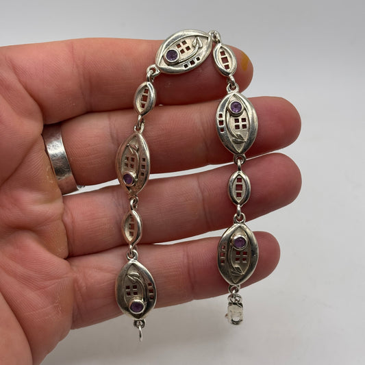 Silver 7” Amethyst Bracelet