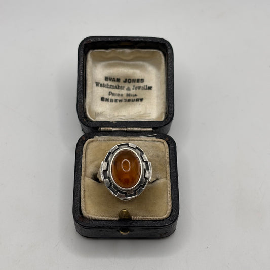 Silver Greek Amber Ring