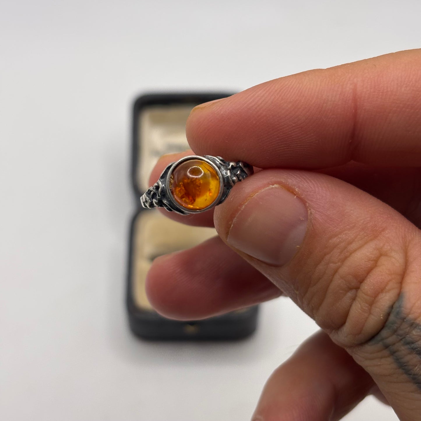 Silver Amber Ring