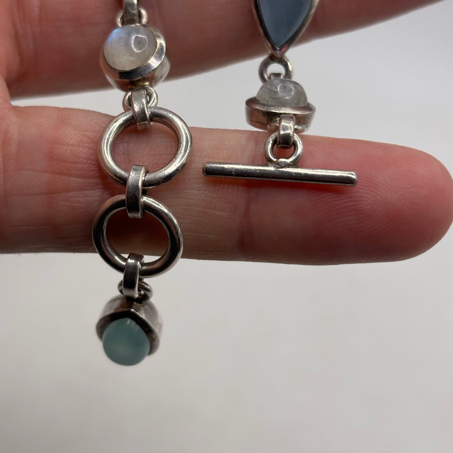 Silver 8.5-9” Moonstone & Rose Quartz Bracelet