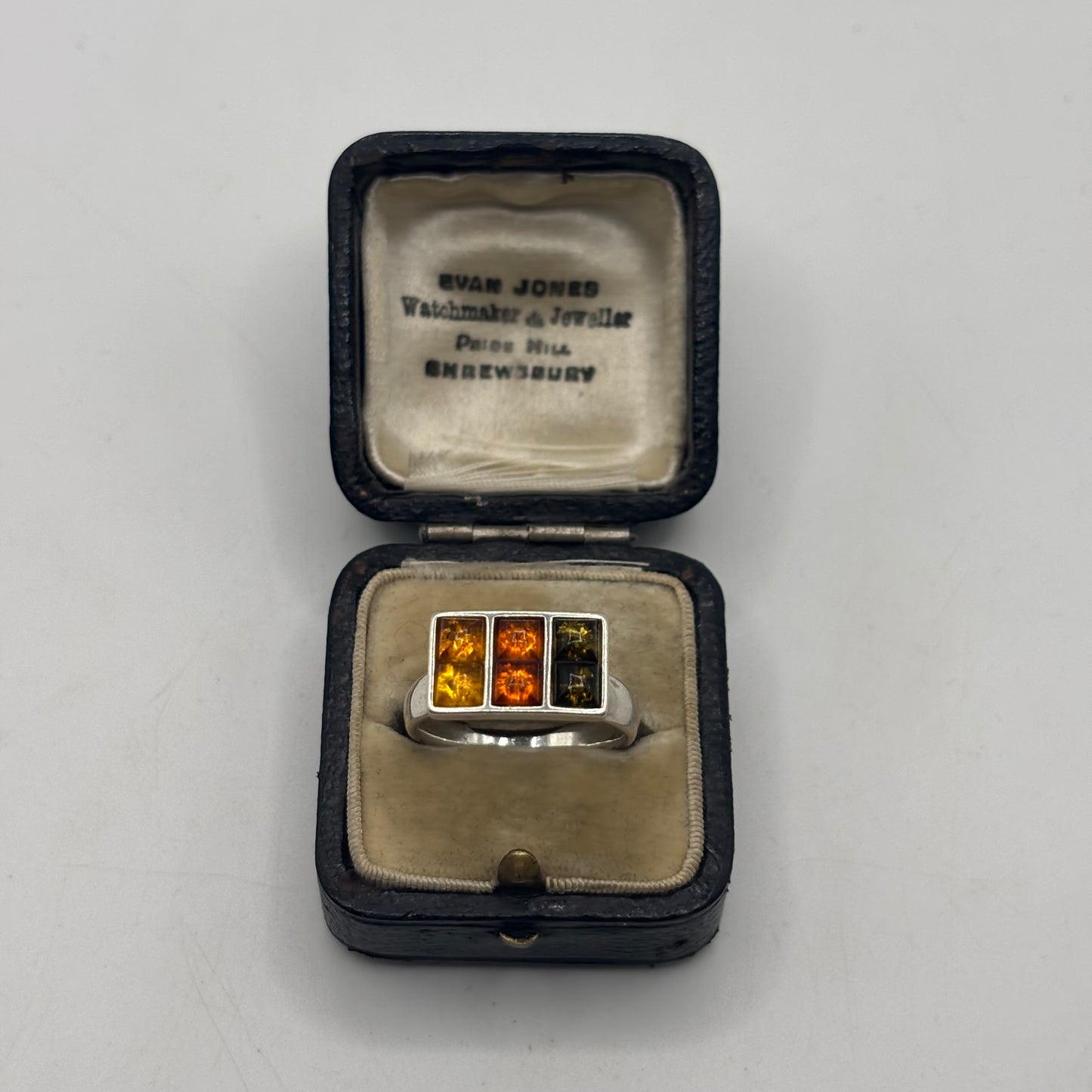 Silver Mixed Amber Abstract Ring