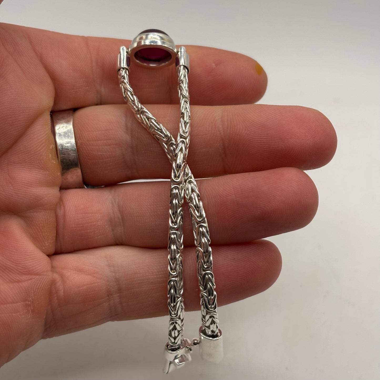 Silver 7.5” Garnet Bracelet