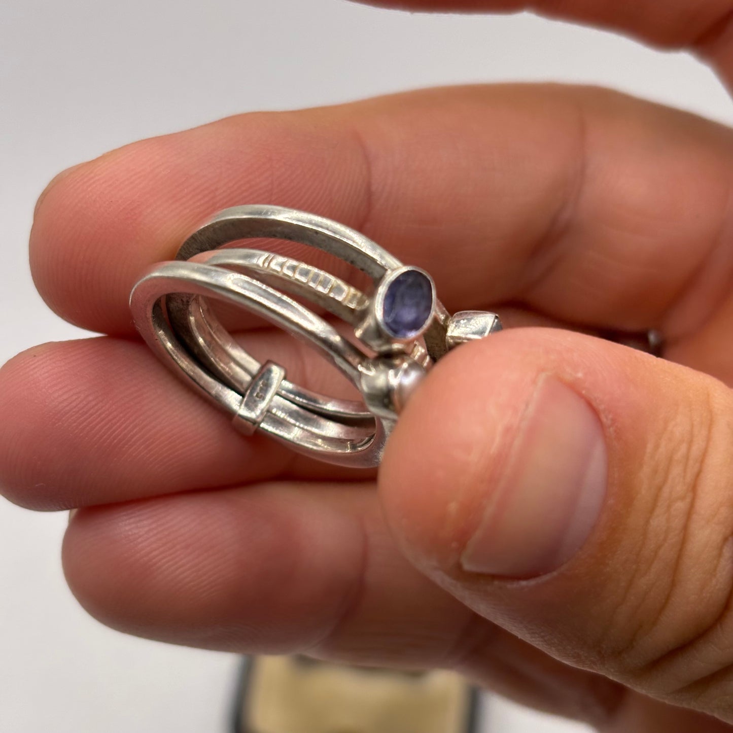 Silver Heavy Mixed Gem Ring (T)