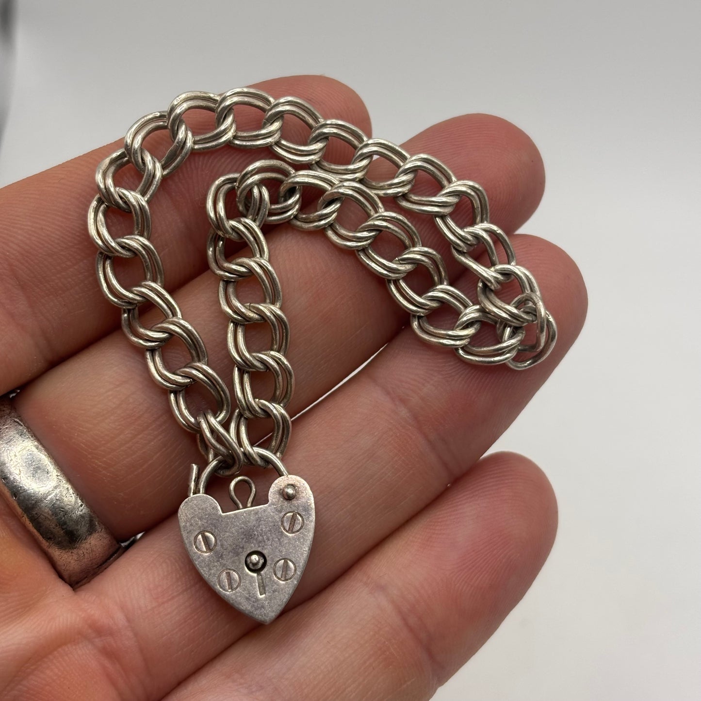 Silver 7” Heart Lock Bracelet