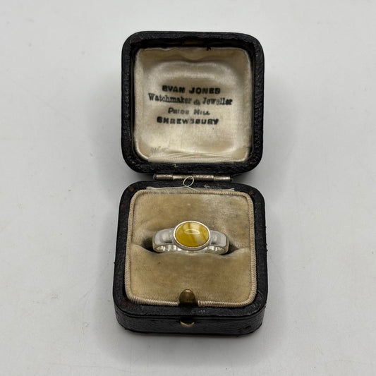 Silver Butterscotch Amber Ring