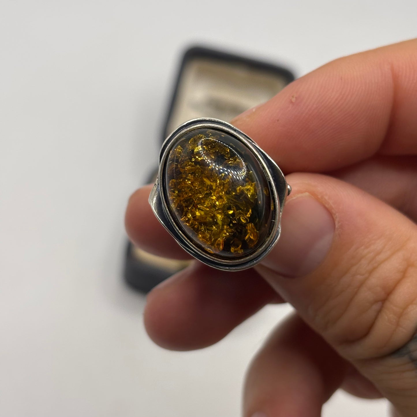 Silver Amber Ring