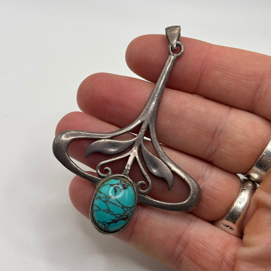 Silver Turquoise Art Nouveau Pendant