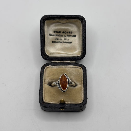 Silver Amber Ring