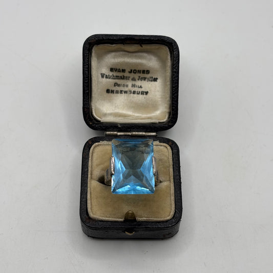 Silver Large Blue Topaz Ring