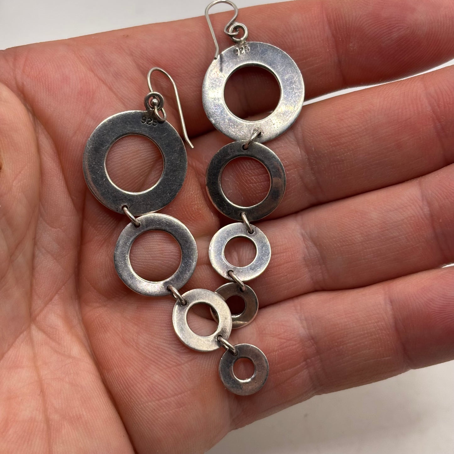 Silver Circle Abstract Earrings (75mm)