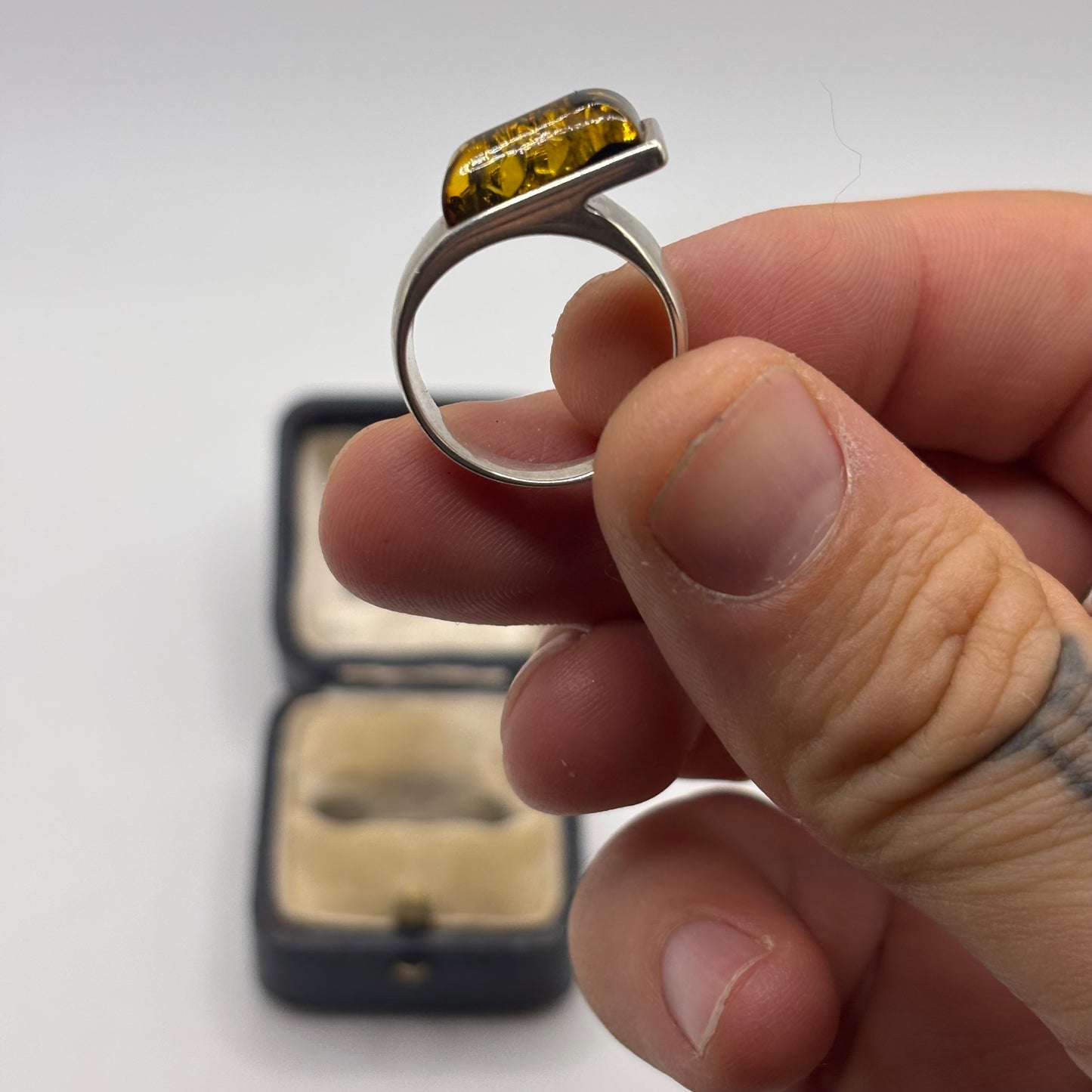 Silver Amber Ring