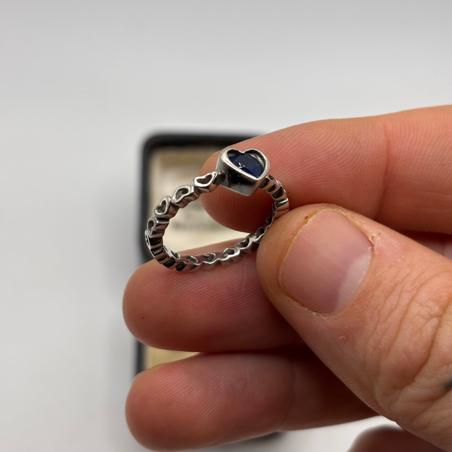 Silver Blue Stoned Heart Ring