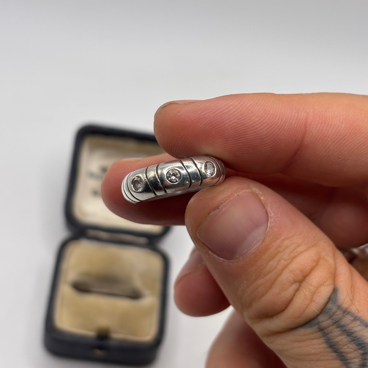 Silver 3 Stone CZ Band Ring