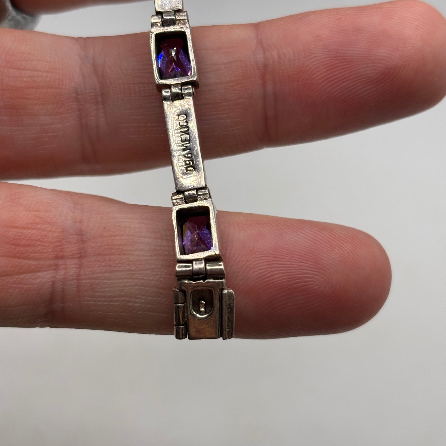Silver 7” Opal & Amethyst Bracelet