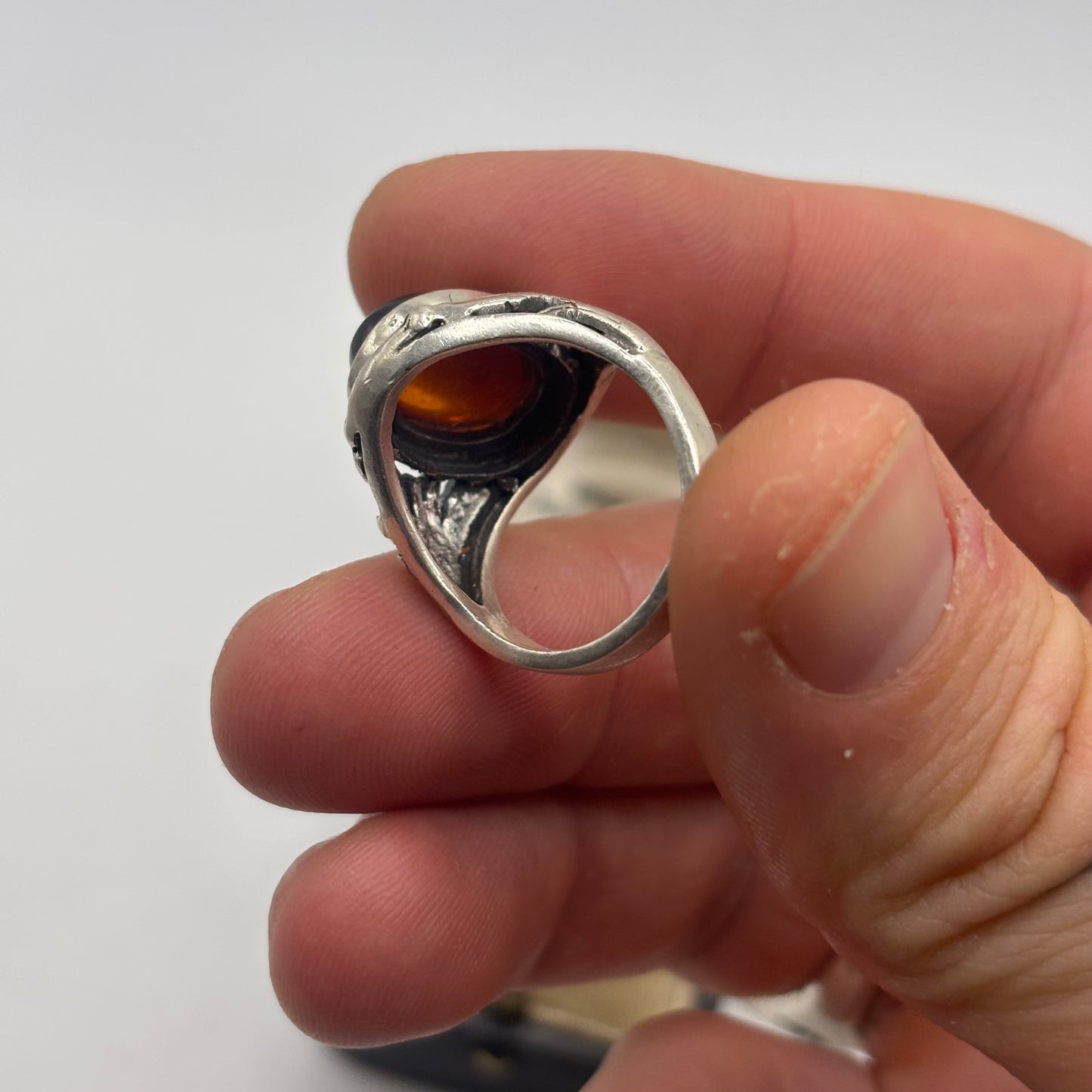 Silver Amber Signet Ring