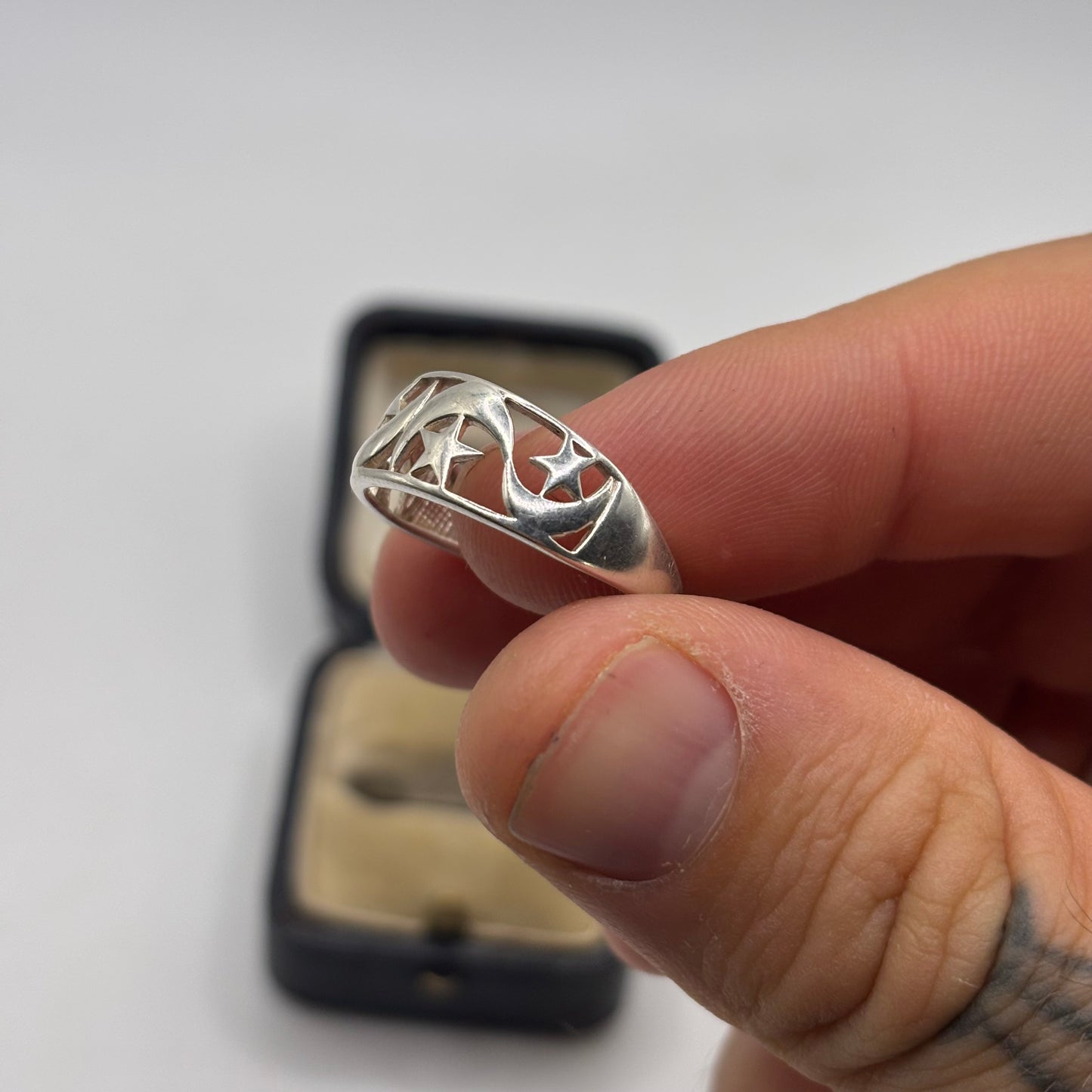 Silver Moon & Star Ring