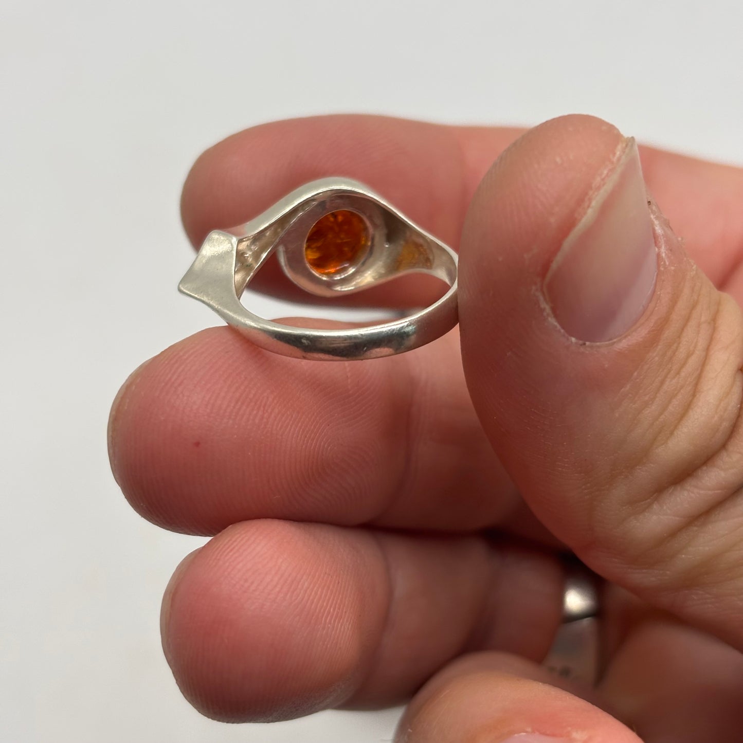 Silver Abstract Amber Ring (O)