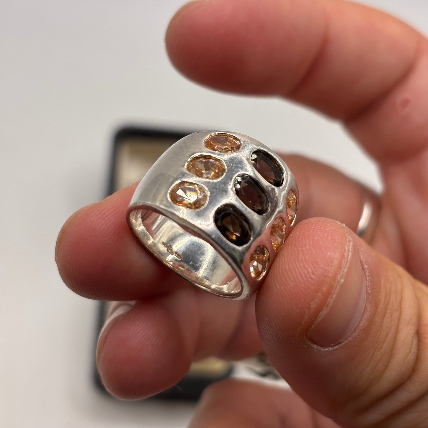 Silver Heavy Citrine & Topaz Ring (N)