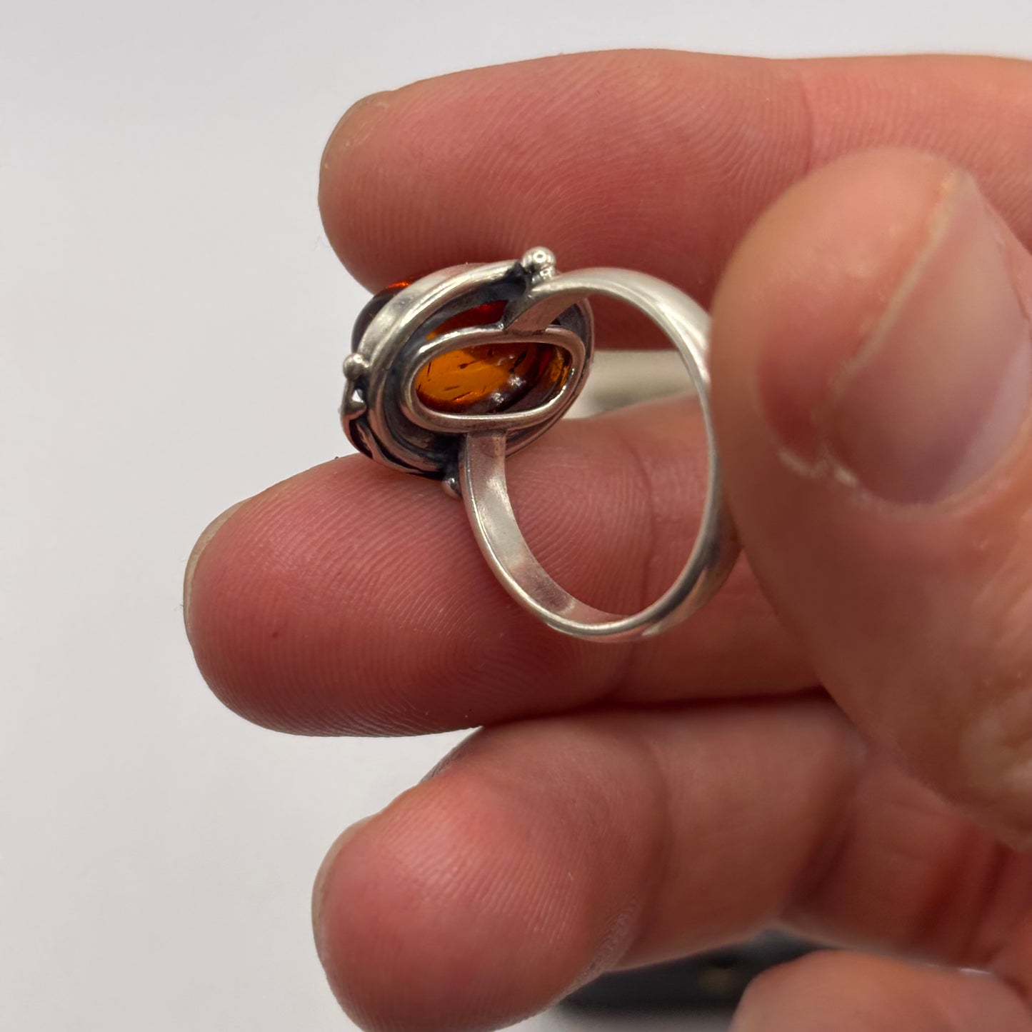 Silver Amber Ring