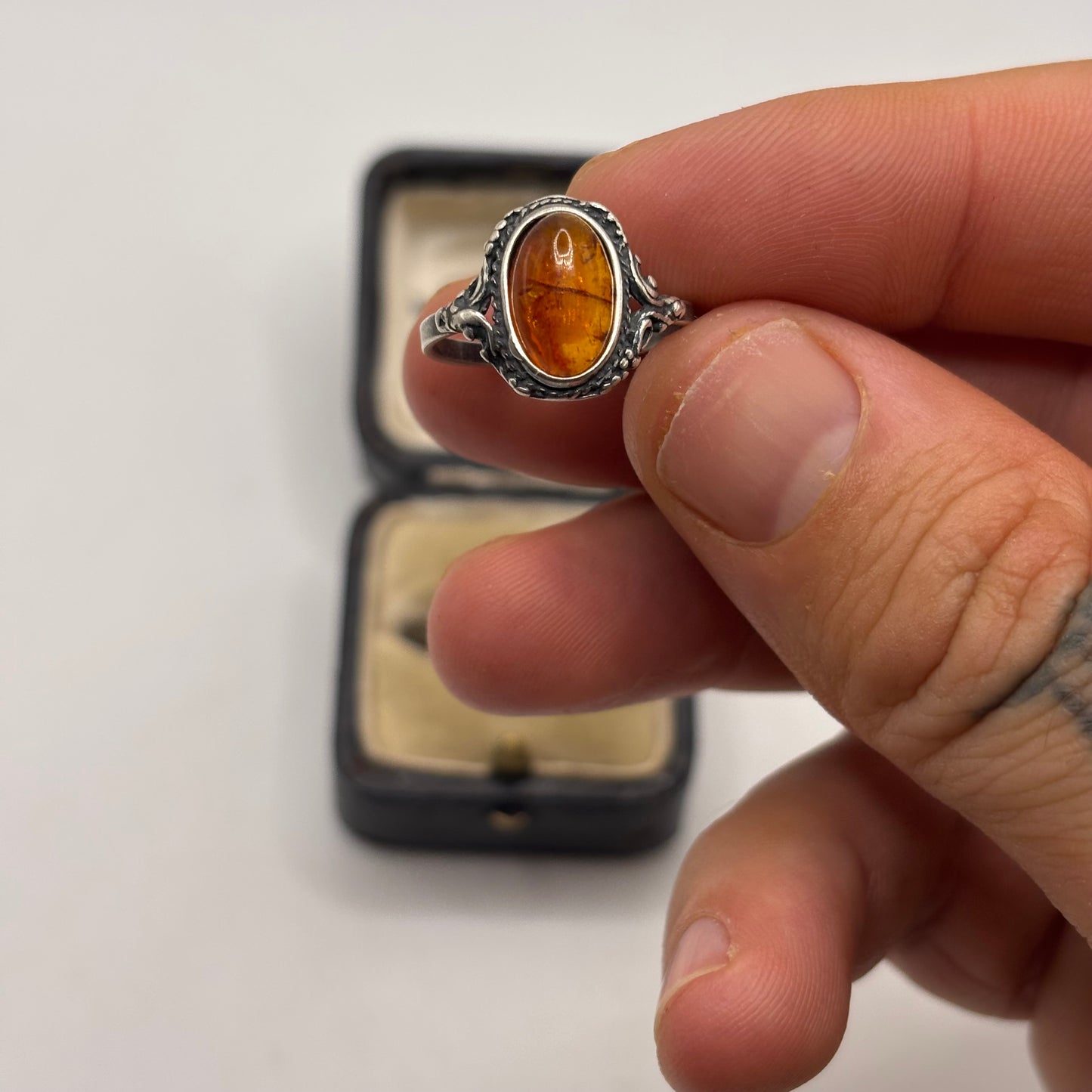 Silver Amber Ring