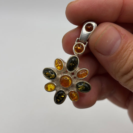 Silver Mixed Amber Pendant