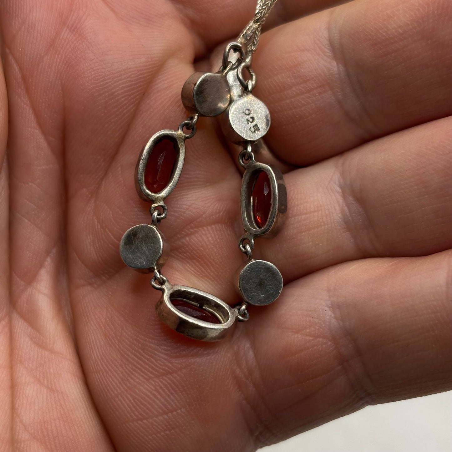 Silver 20” Garnet & Pearl Necklace